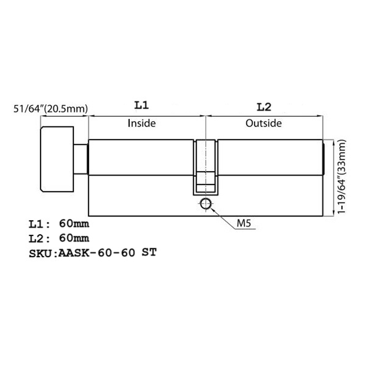 Single Side 60/60 Satin Nickel